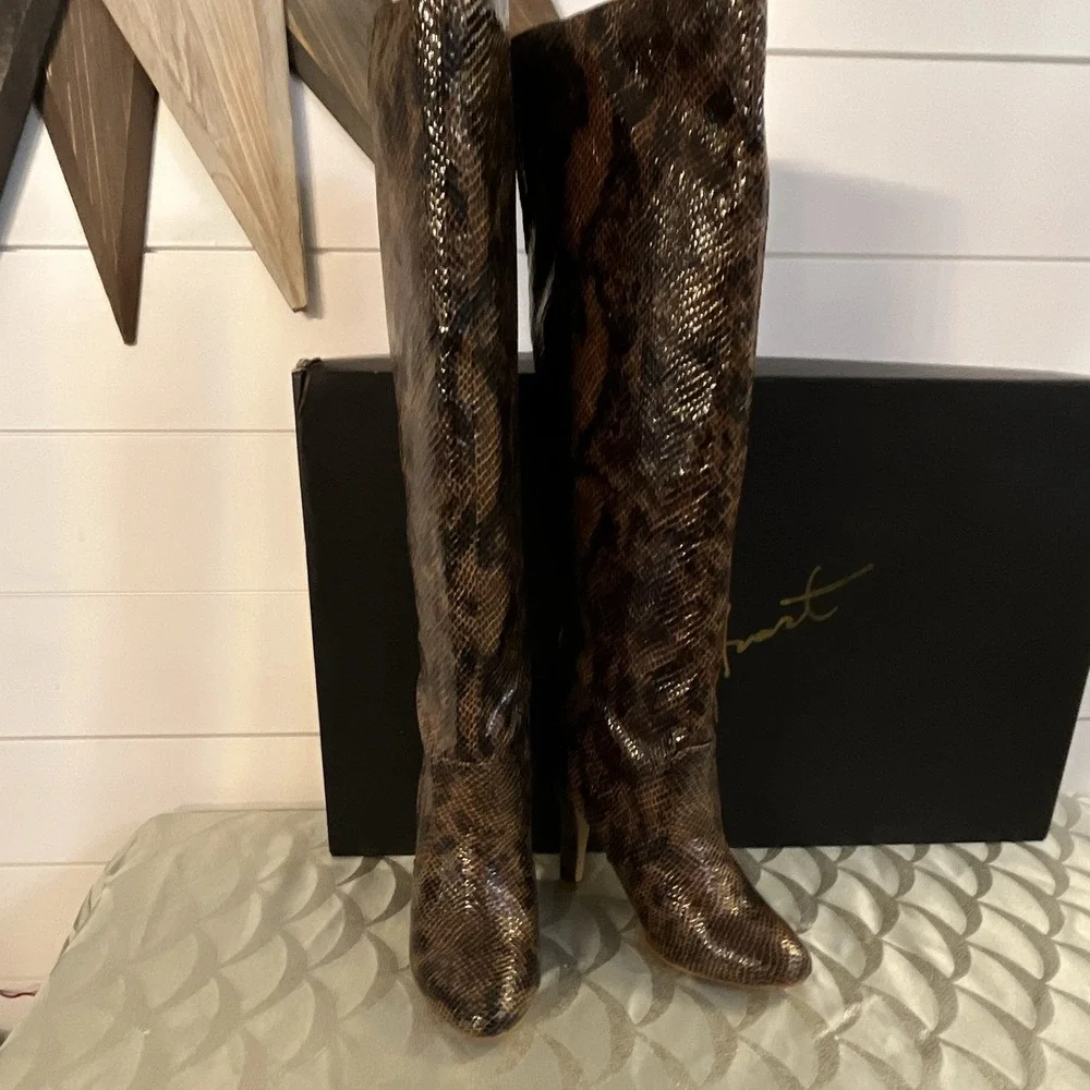 Vintage Colin Stuart Brown Snakeskin Slouch Knee High Boots NIB Size 6B Y2K